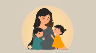 a woman holding two children