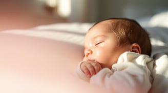 a baby sleeping on a bed
