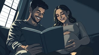 a man and woman reading a book together