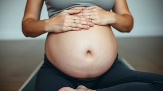 a pregnant woman sitting on a yoga mat