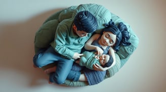 a man and woman sitting on a couch with a baby