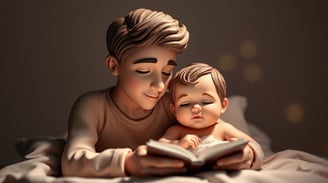 a statue of a man reading a book to his son