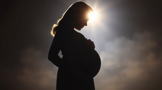 a pregnant woman is standing in the sun
