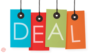 a set of four tags with the word deal