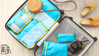 a suitcase with a lot of clothes and accessories