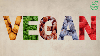 a variety of fruits and vegetables are shown in the word vegan