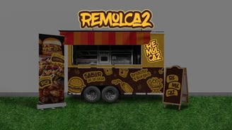 Vista frontal de noche de carro de comida rápida de Remolca2 Foodtruck