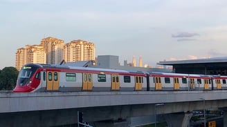 Modern light rail train representing RTS Link between Johor Bahru and Singapore
