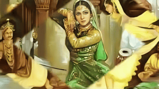 A woman in a green dress performs a dance, captivating an enlightened crowd with her graceful 