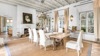 Dining room at Finca Santa Katerina with traditional furniture and chandelier