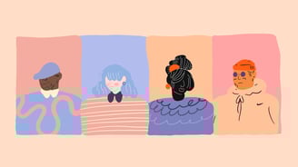 Könül Kina Bayramova flat illustration a group of people standing in front of a wall