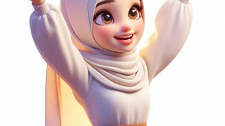 a cartoonish muslim woman in a white dress