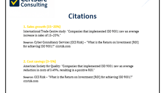 Preview of citations document listing ISO 9001 cost-benefit sources