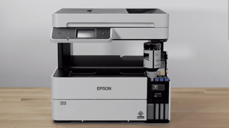 Epson EcoTank Pro ET-5170 all-in-one printer with visible refillable ink tanks, showcasing its moder