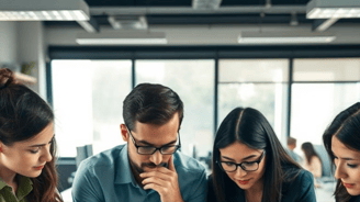 a group of business people working on a project during a meeting