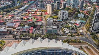 a stadium with a view of a stadium and a football field