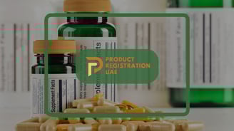 Product Registration UAE Logo with Supplements Facts and Rules in background