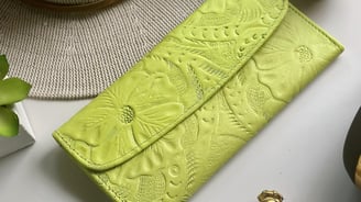 Women's soft leather wallet - Embossed leather wallet, Personalized gift for her - B