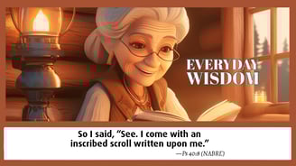Sweet, old lady reading book in a cozy log cabin by a gas lamp.