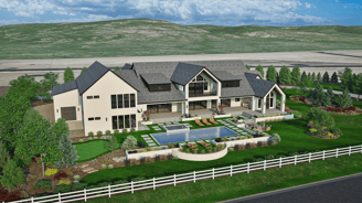 Rendering of a large house with a pool in Idaho
