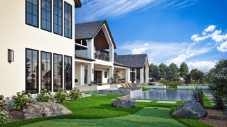 a rendering of a large house with a backyard pool in Idaho