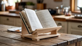 a wooden cookbook stand