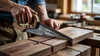 a man is using a saw to cut wood