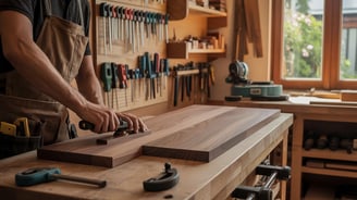 a man in a woodworking shop with tools