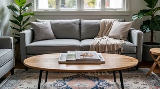 a living room with a couch and a coffee table