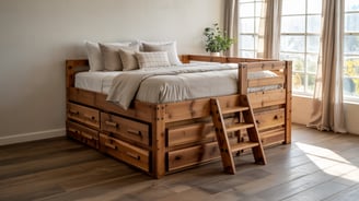 lofted wood bed