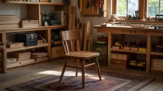 a wooden chair and a rug