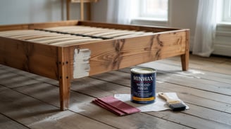 a bed with a paint canister and a paintbrush