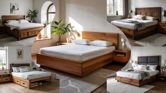 wooden bed design collage