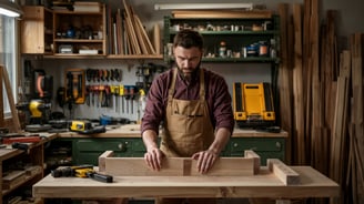 a man in overalls and a carpenter's hat