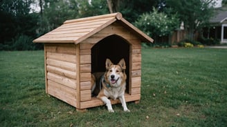 a dog is sitting in a dog house