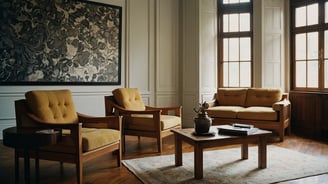 a living room with a couch and chairs