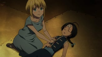 Fire Force Iris helping Yū.