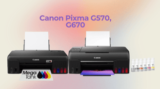 Front view of the Canon Pixma G670 printer, highlighting its multifunction capabilities with additio