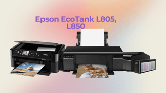 Front view of the Epson EcoTank L805 printer, emphasizing its sleek design tailored for high-quality