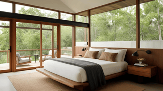 Elegant bedroom in a sustainable home.