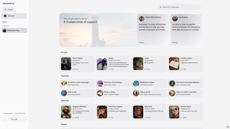 Screenshot of character ai home page