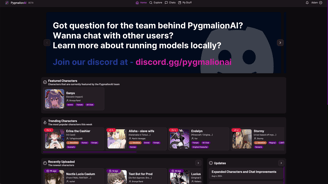 Screenshot of PygmalionAI homepage