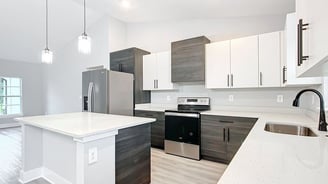 Contemporary kitchen remodeling project in Kissimmee with custom cabinets, quartz countertops, and o