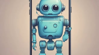 A digital illustration featuring a smartphone floating above a hexagonal platform, with gears and digital elements surrounding it. The screen displays a chatbot interface with various colored speech bubbles. The background is a solid light blue, emphasizing the technological theme. The text 'chatGPT' is displayed in 3D lettering on the right side.