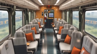 A blue coach bus with travel agency branding is crossing a narrow stone bridge surrounded by lush greenery. In the distance, a few people can be seen walking on a country road.