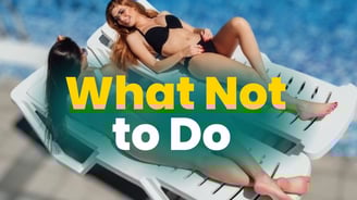 Two women sunbathing at a dayclub, representing common Vegas dayclub mistakes to avoid.