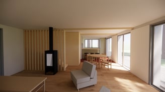 Vue intérieure maison bois