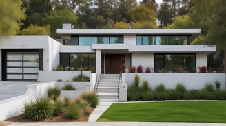 Model depicts the interior of a modern building, featuring several trees and seating areas. Multiple people are visible inside, engaged in various activities. The design of the building includes multiple horizontal lighted strips and a reflective glass facade that adds a dynamic feel.