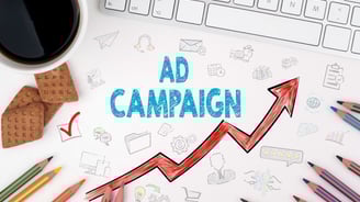a red graphic with a up arrow
