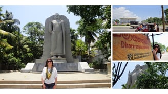 Autora na estátua de Buda de Dharmayatana, Colombo, Sri Lanka